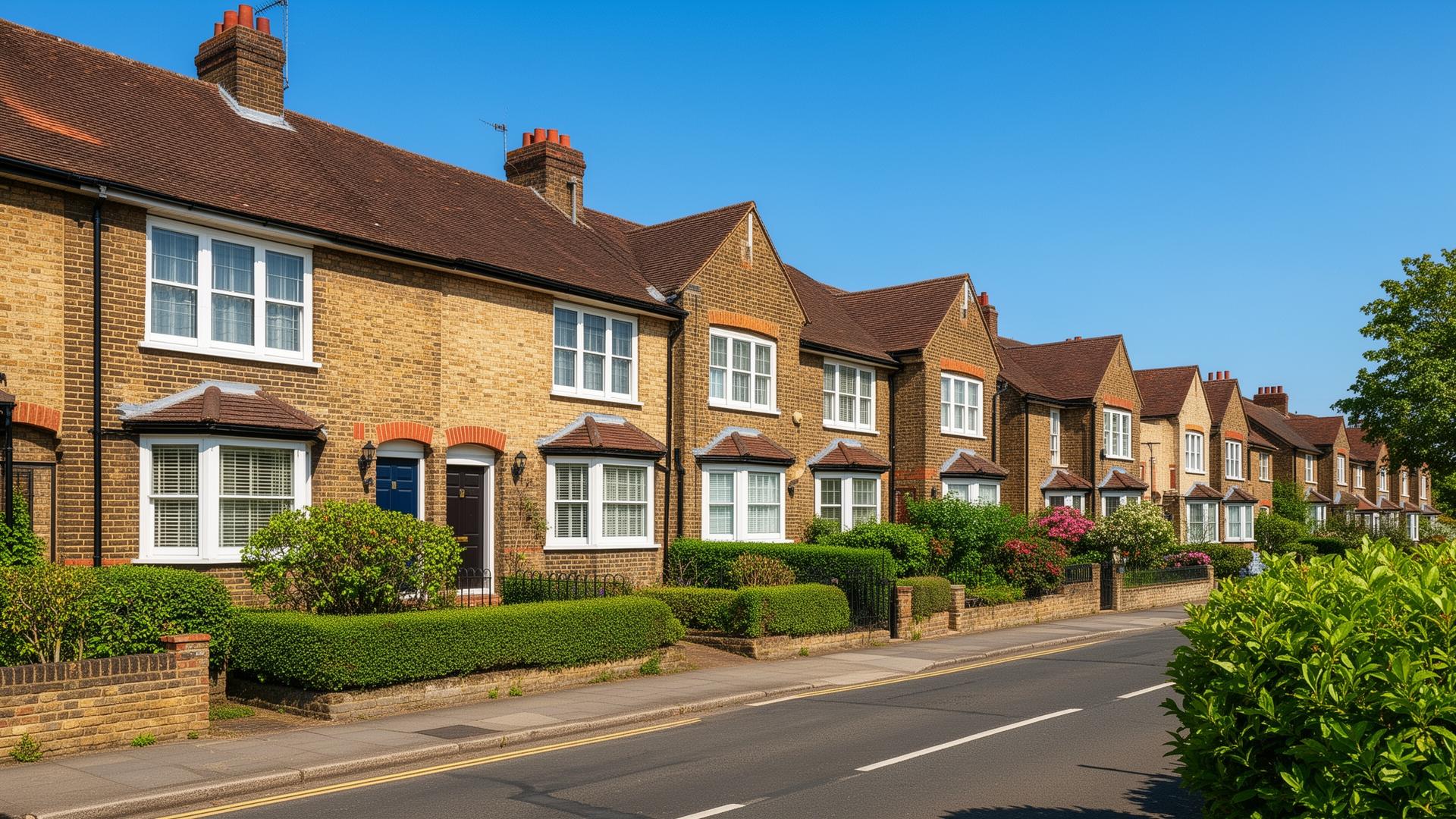 Traditional brick semi-detached houses on a residential street in Uxbridge West London